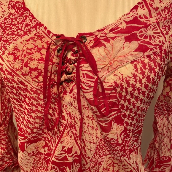 LIKE NEW FADED GLORY AUTHENTIC BOHO SHEER COOL TIE TOP BLOUSE - Picture 2 of 6